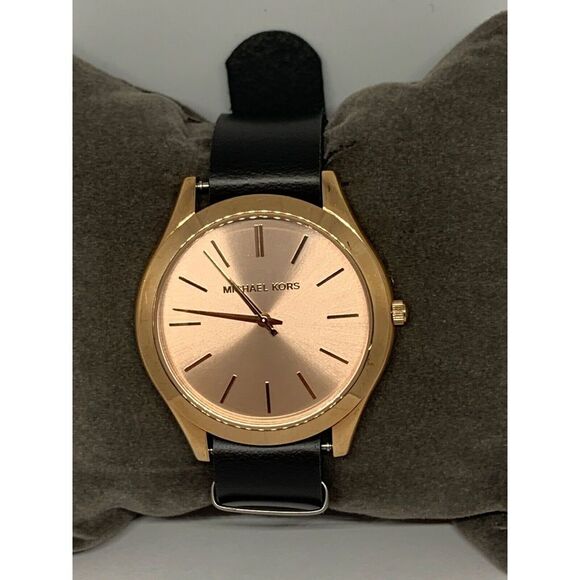 Michael Kors MK4301 Women Black Leather Analog Rose Gold Dial Wrist Watch GE181 - Picture 2 of 11